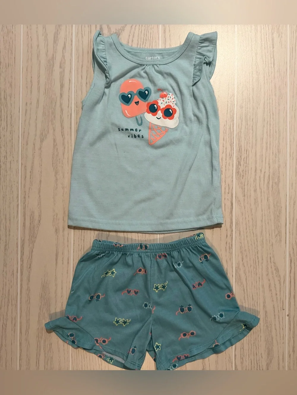 Carter’s Girls 2T 3pc Pajama Set Ice Cream Summer Vibes Shorts Nightgown